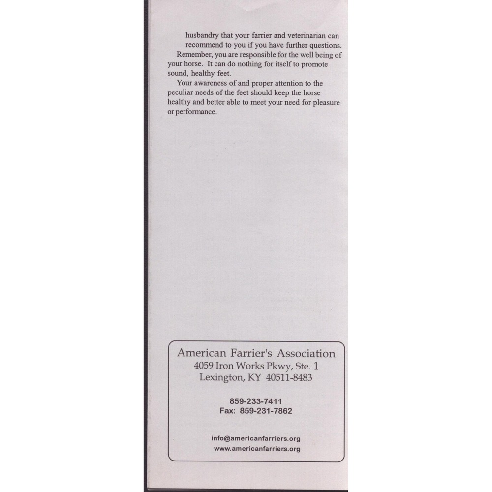 American Farriers Association Guide To Proper Hoof Care Pamphlet Equine Health - Picture 2 of 2